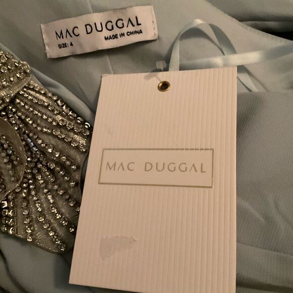 Mac Duggal 11810 Womens Blue Crepe One Shoulder Gown Dress With Flower - Picture 14 of 14